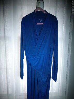 ATTITUDES by Renee Midi Dress V-Neck Surplice Front Flowy Navy Blue NWT LP